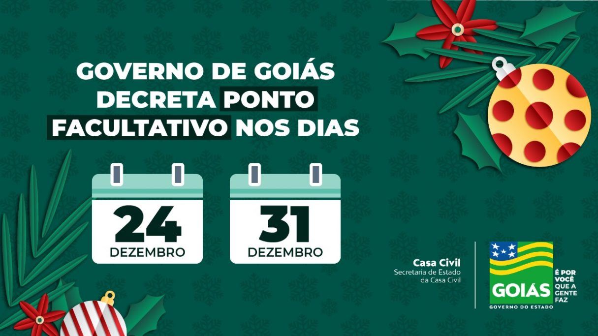 Dias 24 e 31 de dezembro serão ponto facultativo no Estado