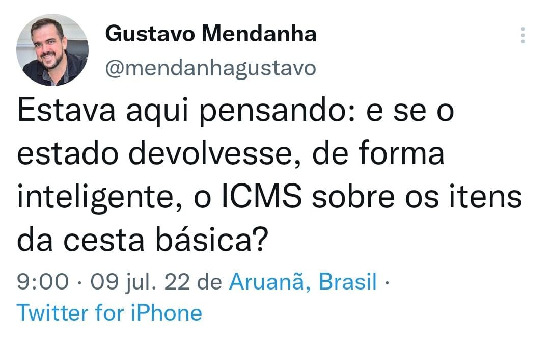 Mendanha propõe cashback do ICMS sobre os itens da cesta básica